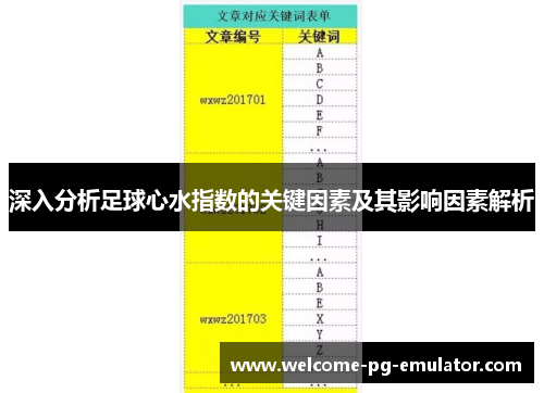 深入分析足球心水指数的关键因素及其影响因素解析 深入分析足球心水指数的关键因素及其影响因素解析